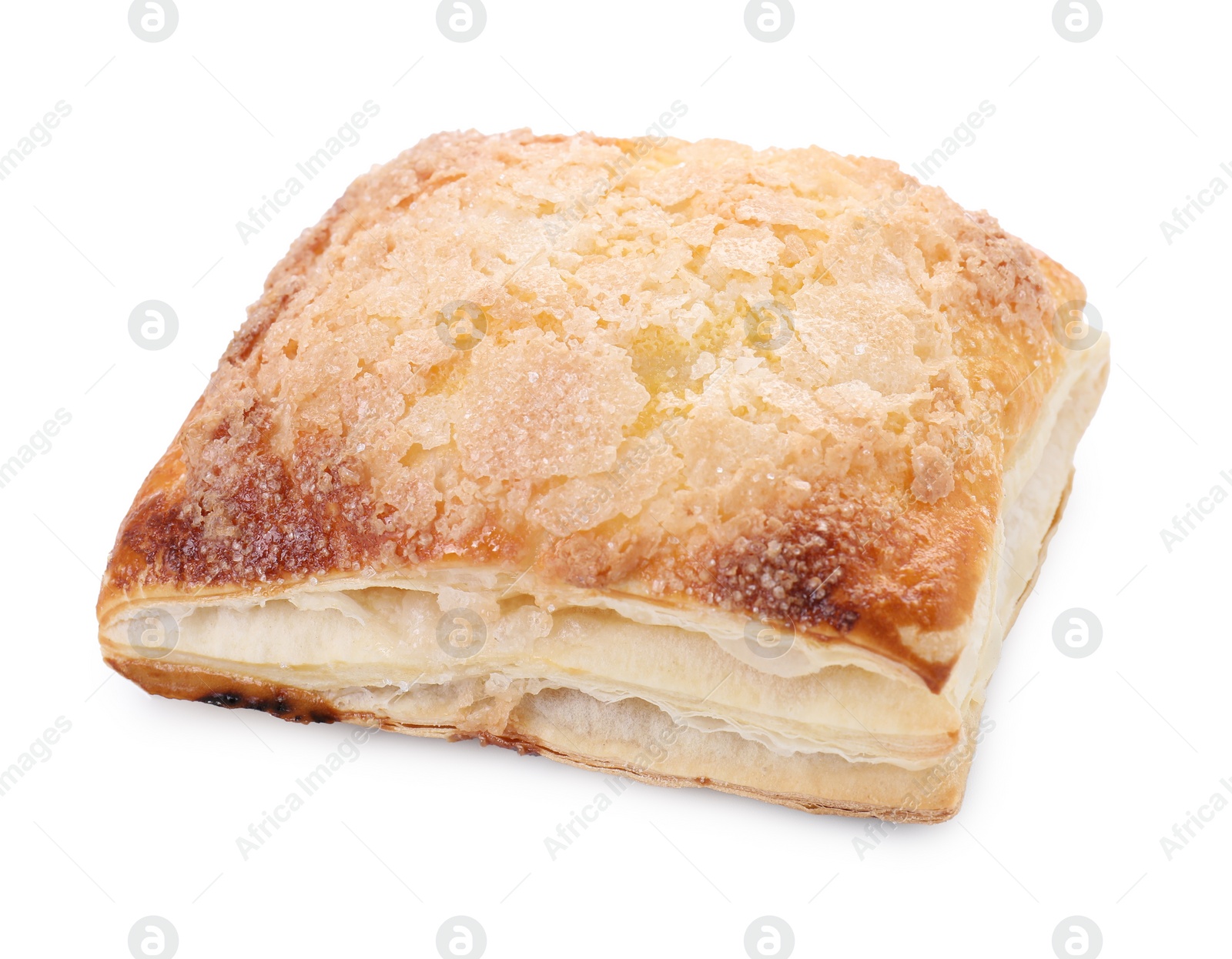 Photo of Puff pastry. One delicious fresh bun isolated on white