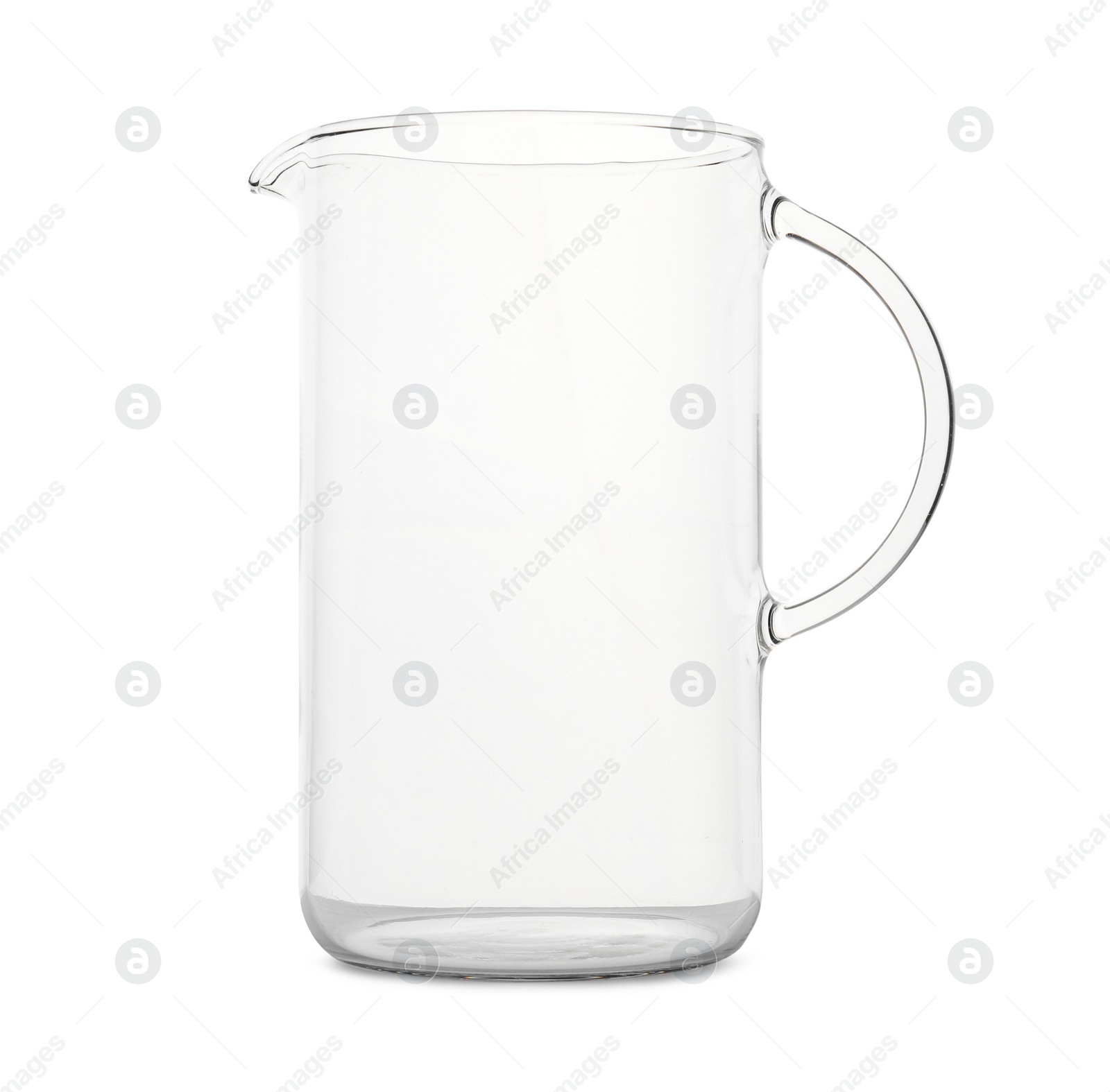 Photo of One empty glass jug isolated on white