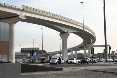 DUBAI, UNITED ARAB EMIRATES - NOVEMBER 06, 2018: Cityscape with flyover and busy traffic