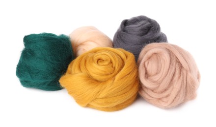 Set of colorful felting wool isolated on white