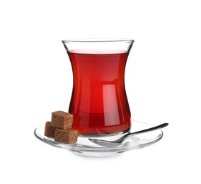 Glass with traditional Turkish tea isolated on white