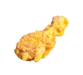 Tasty deep fried chicken drumstick isolated on white
