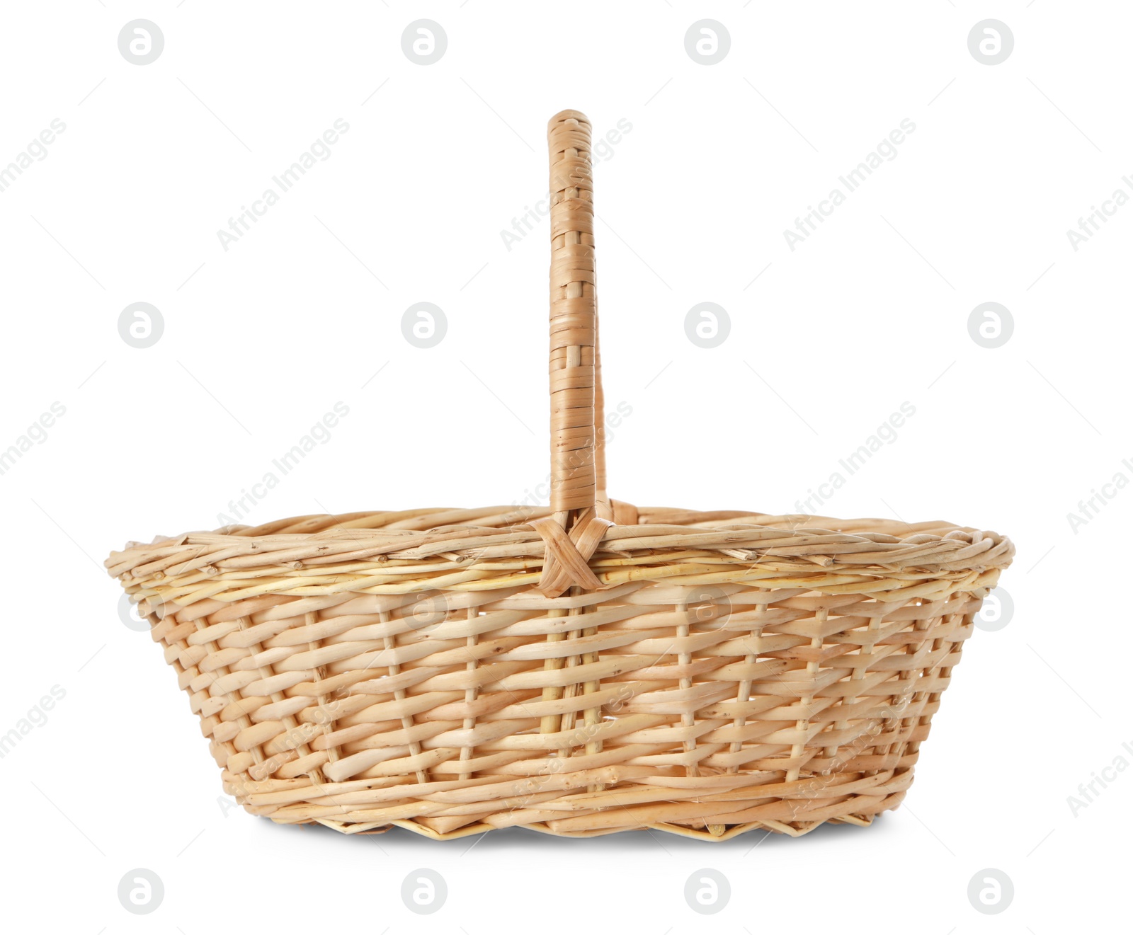 Photo of Empty Easter wicker basket isolated on white