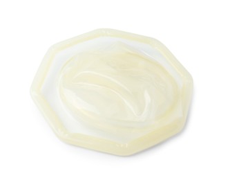 Photo of Female condom isolated on white. Safe sex