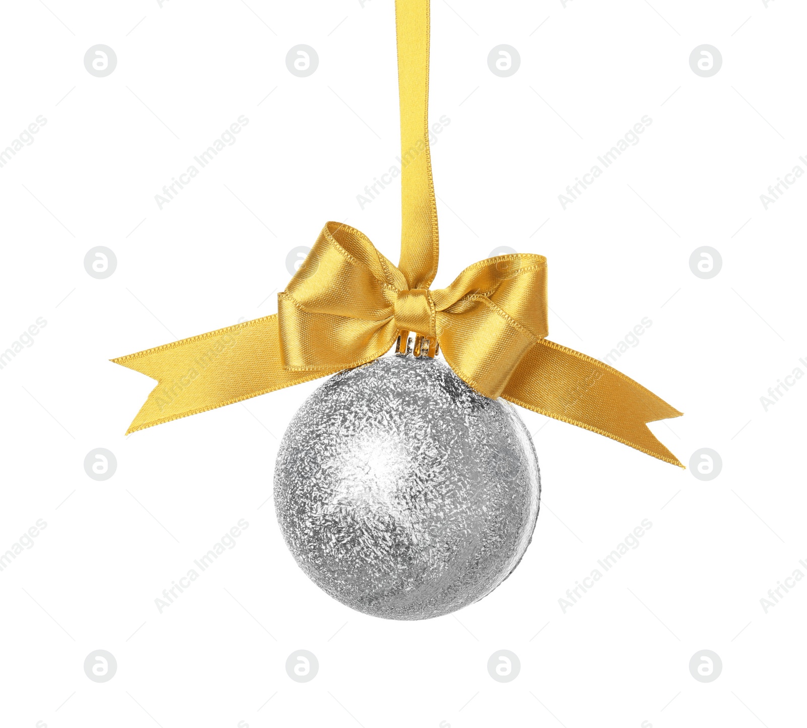 Photo of Beautiful Christmas ball with ribbon on white background