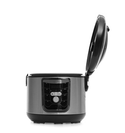 Modern electric multi cooker on white background