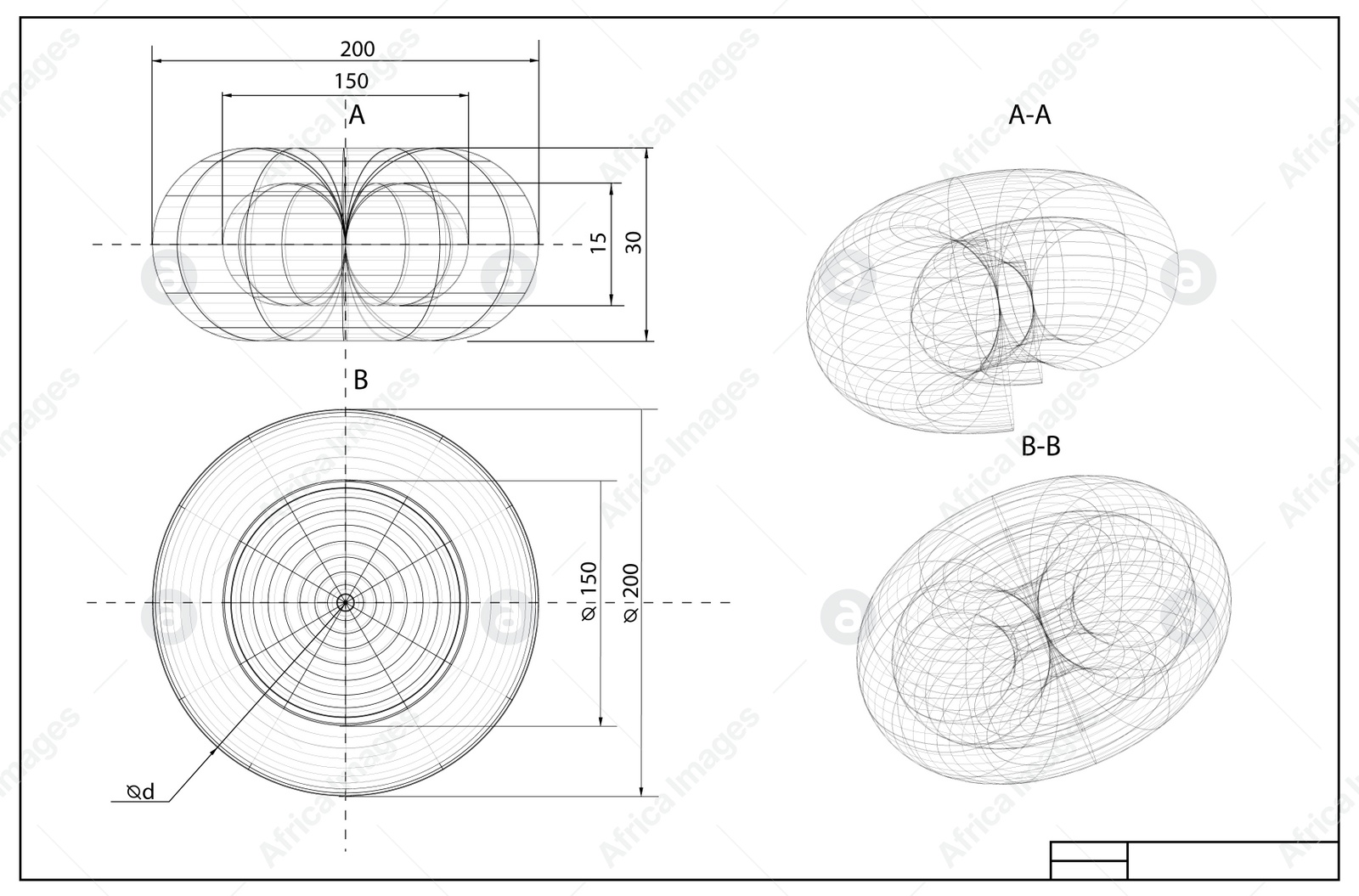 Illustration of Mechanical engineering drawing and 3d sketch as background. Technical plan 