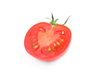 Photo of Half of fresh cherry tomato isolated on white