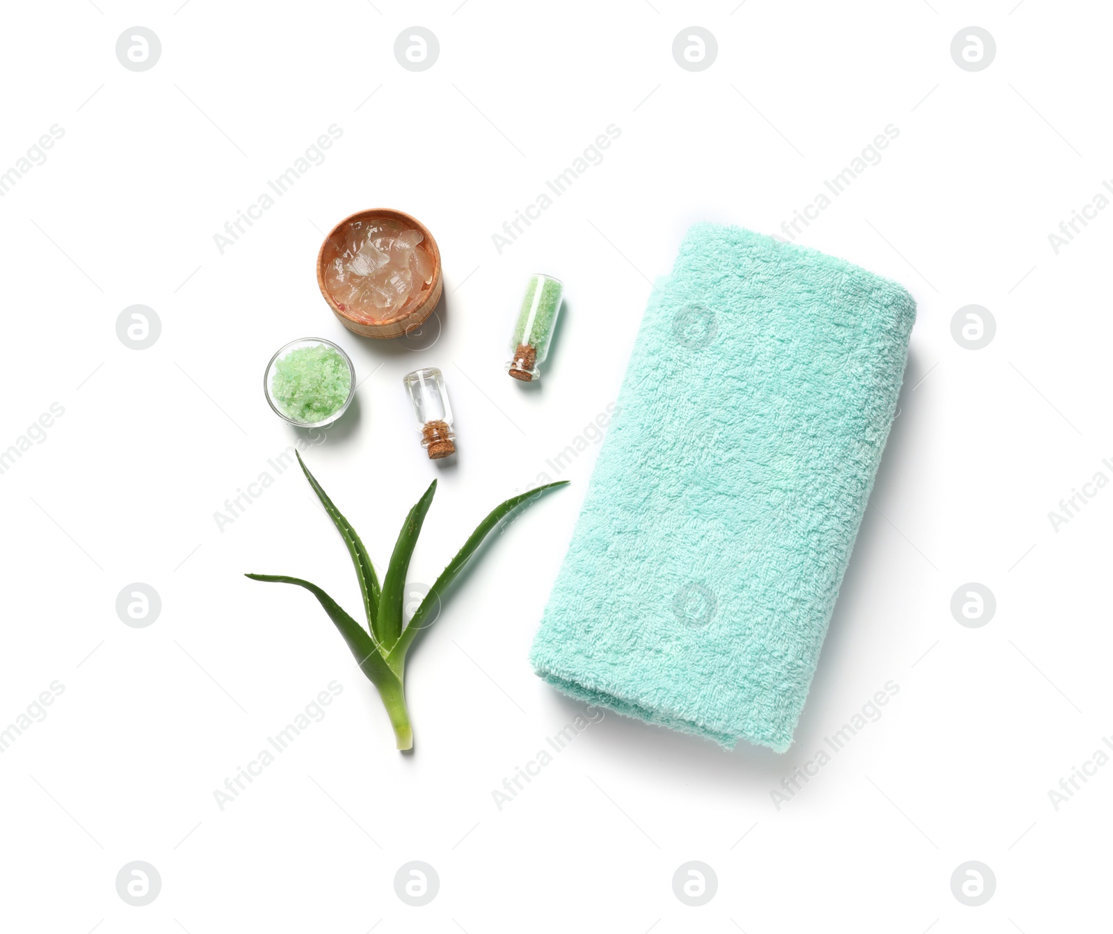 Photo of Flat lay composition with aloe vera on white background