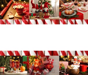 Image of Christmas themed collage. Collection of festive photos, space for text