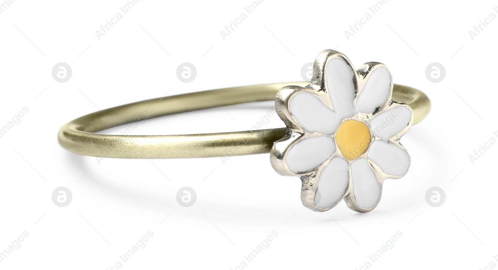 Photo of Beautiful decorative ring with flower for table setting isolated on white