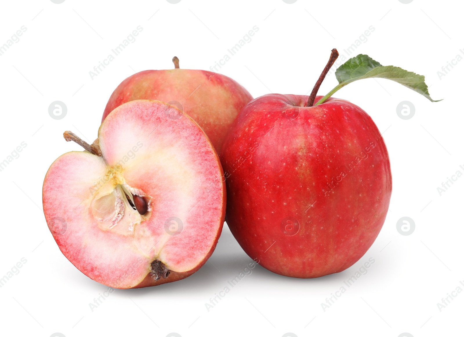 Photo of Tasty apples with red pulp isolated on white