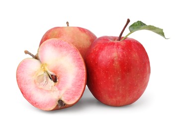 Photo of Tasty apples with red pulp isolated on white