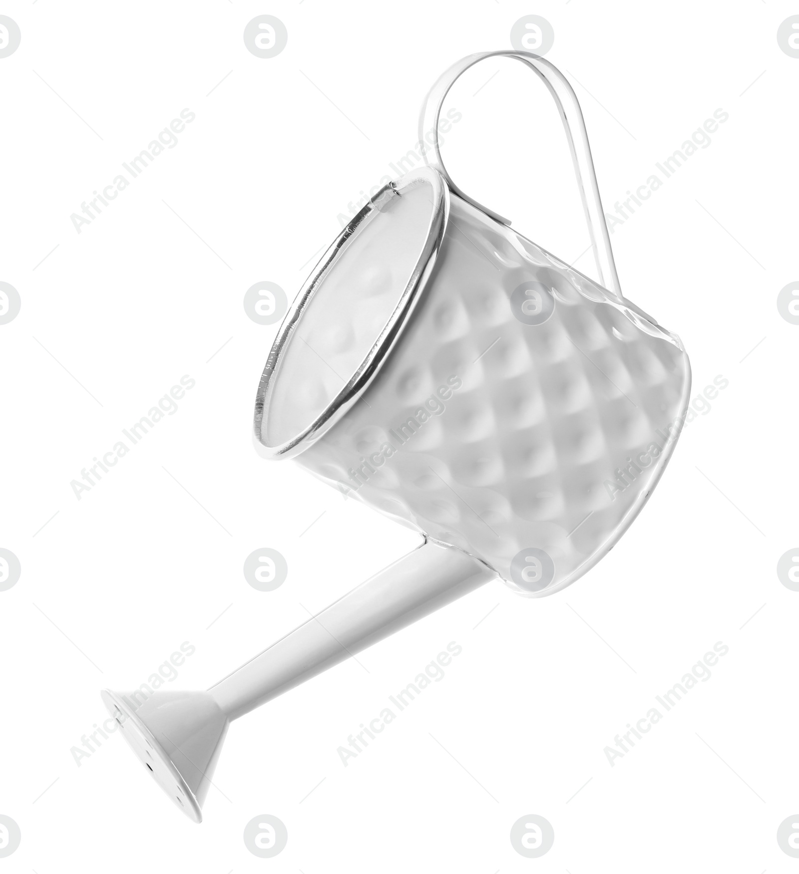 Photo of Beautiful metal watering can isolated on white