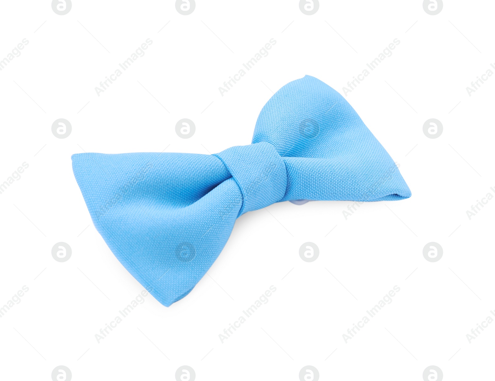 Photo of Stylish light blue bow tie on white background