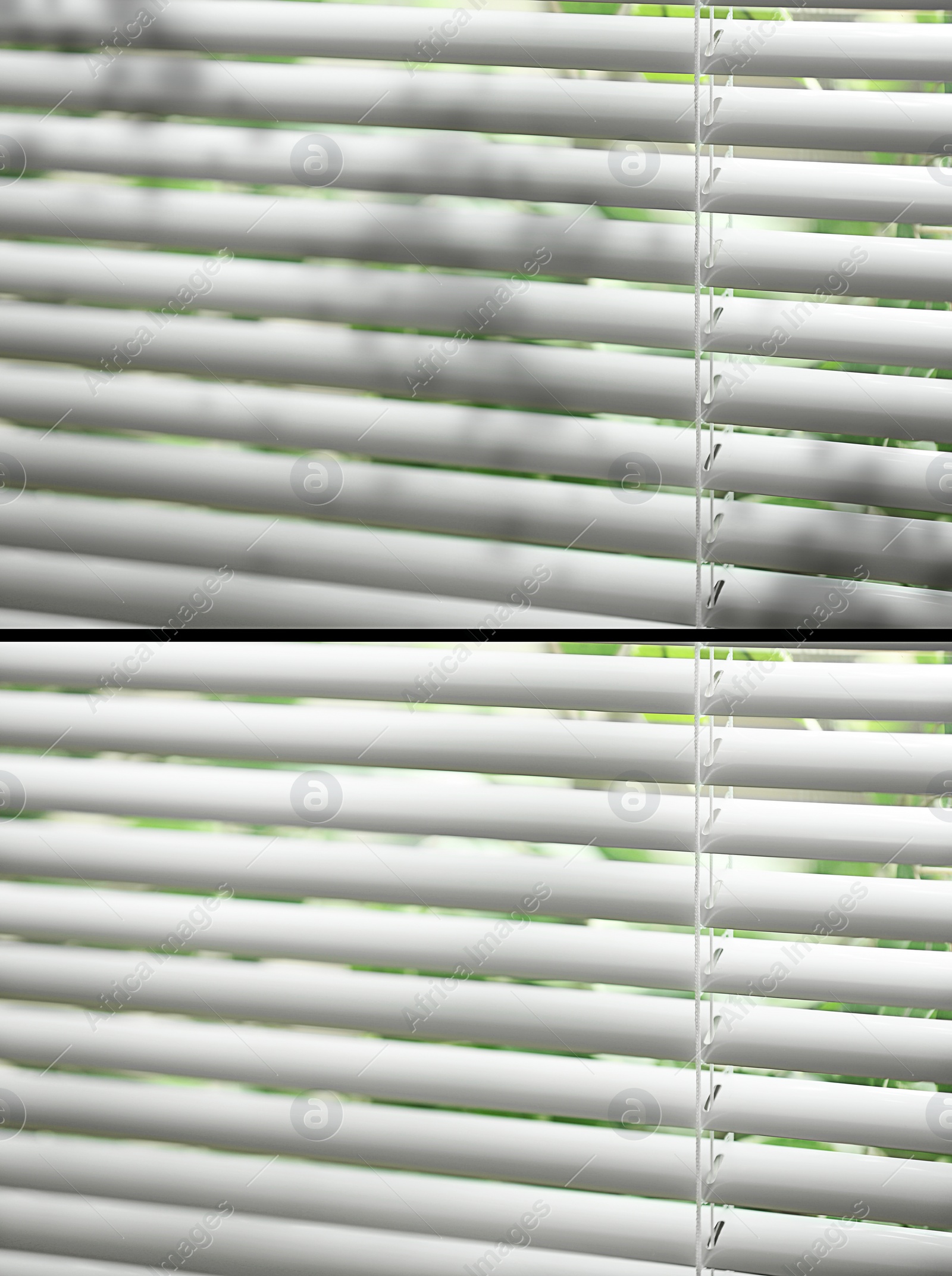 Image of Window blinds before and after cleaning, closeup