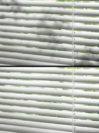 Image of Window blinds before and after cleaning, closeup