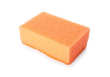 Photo of Cleaning sponge for dish washing on white background