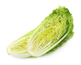 Cut fresh ripe Chinese cabbages on white background