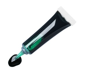 Tube with dark green coloring isolated on white, top view