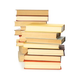 Photo of Lots of library books on white background