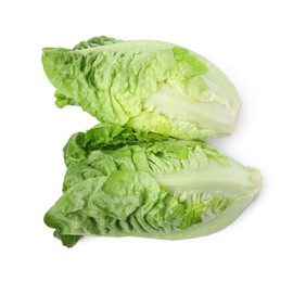 Fresh green romaine lettuces isolated on white, top view