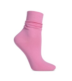 Pink sock isolated on white. Footwear accessory