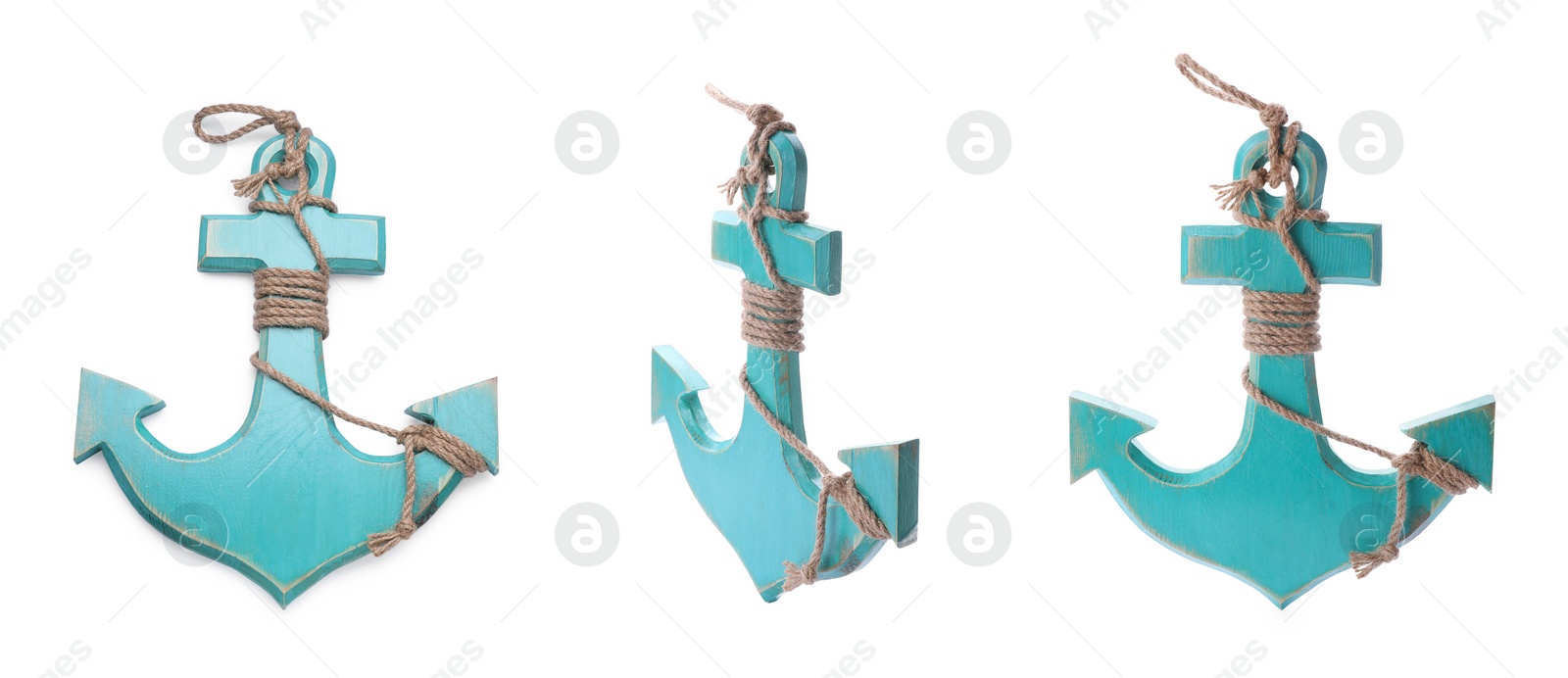 Image of Collage with anchor isolated on white, different angles