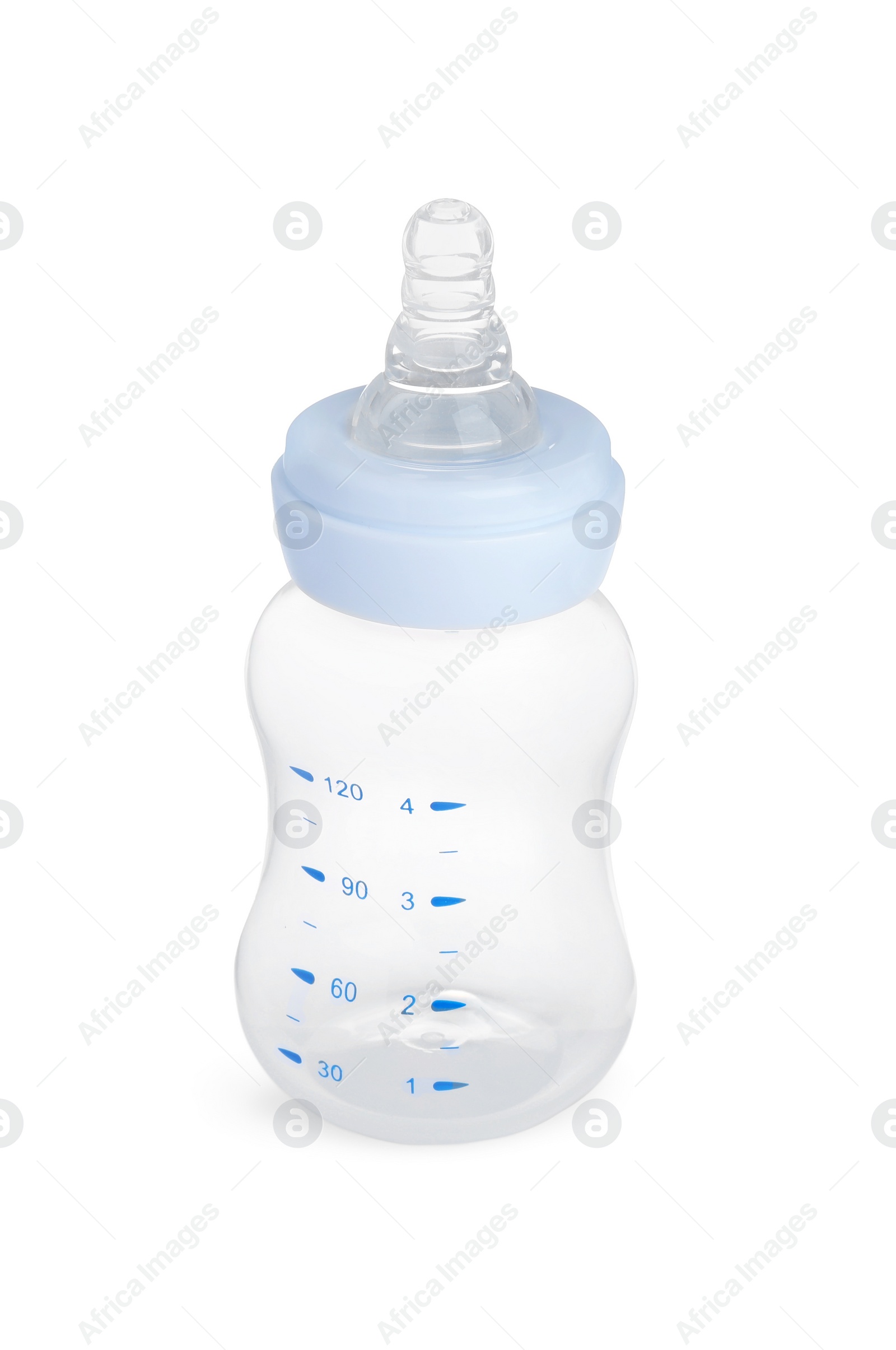 Photo of Empty feeding bottle for baby milk isolated on white