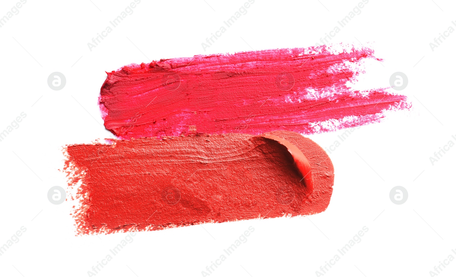 Photo of Lipstick smears isolated on white. Cosmetic product