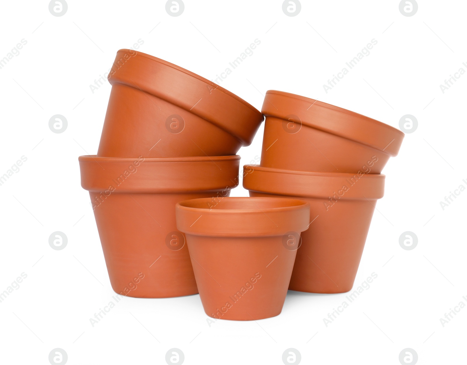 Photo of Empty clay flower pots isolated on white