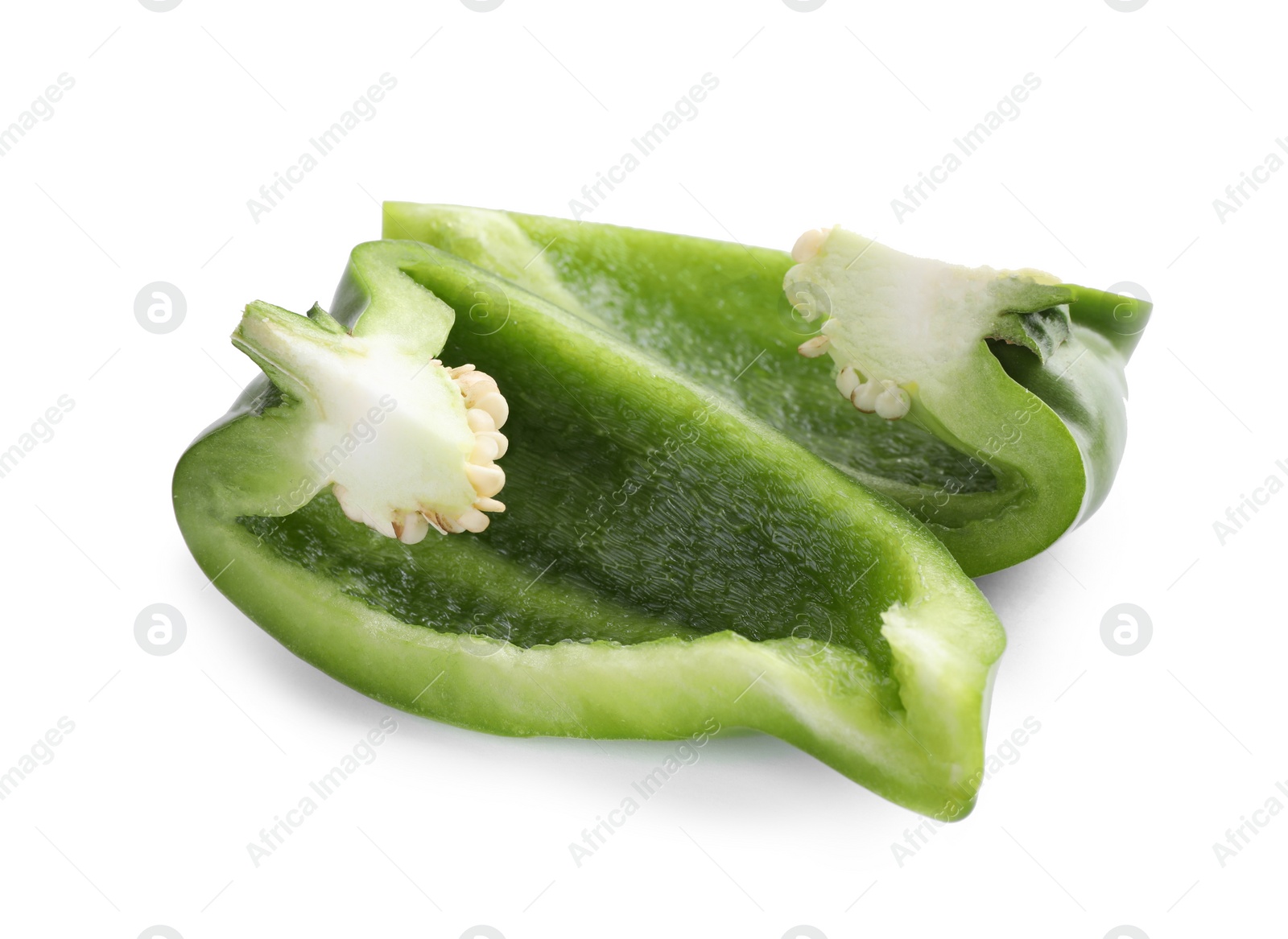 Photo of Cut green bell pepper isolated on white