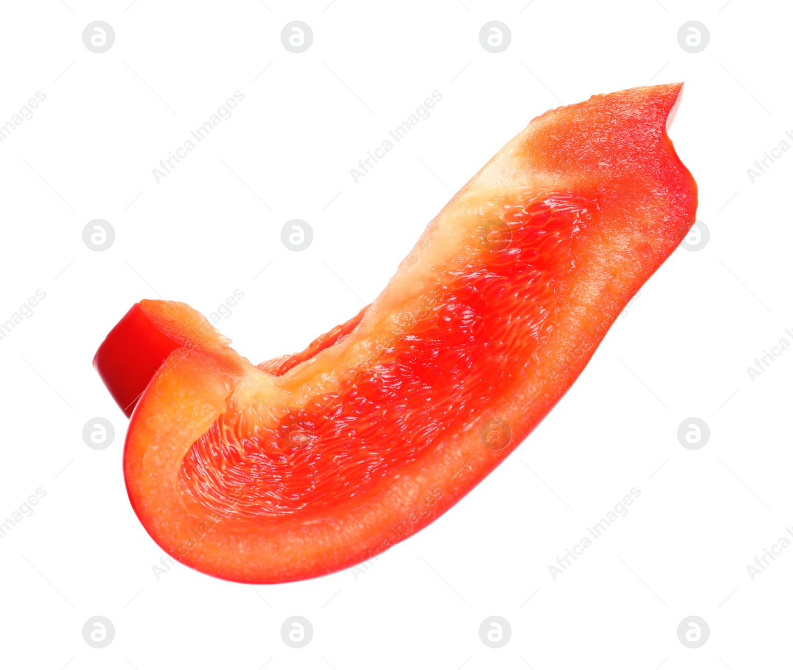 Photo of Slice of ripe red bell pepper on white background