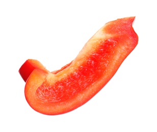 Slice of ripe red bell pepper on white background