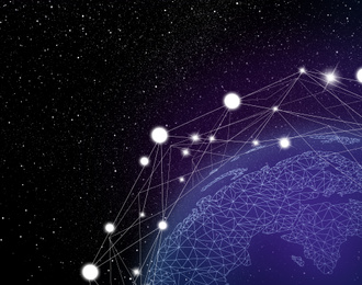 Image of Globe with network connection lines and night sky. Modern technology