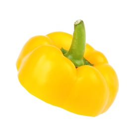 Photo of Cut yellow bell pepper isolated on white