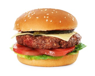 Photo of Burger with delicious patty isolated on white