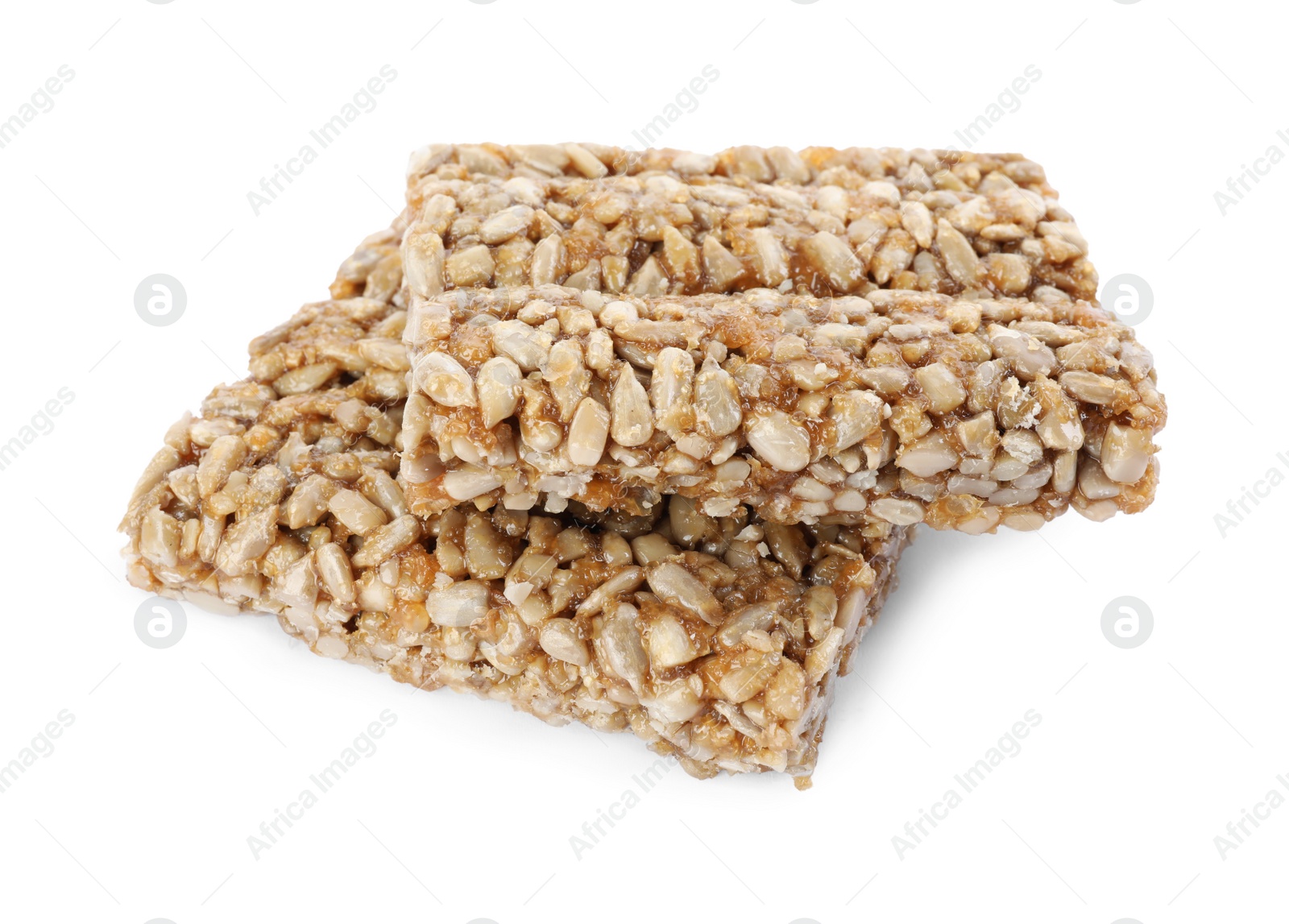 Photo of Delicious sweet kozinaki bars on white background