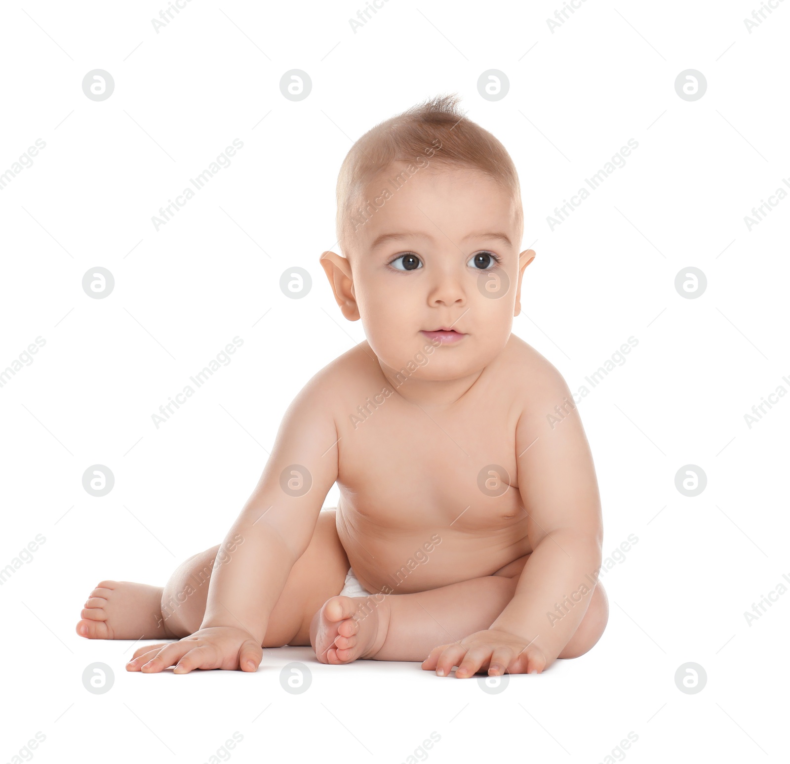 Photo of Cute healthy little baby on white background