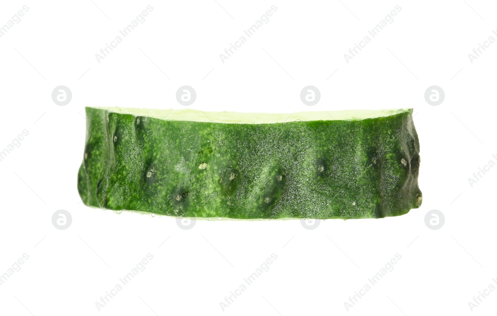 Photo of Slice of fresh cucumber on white background