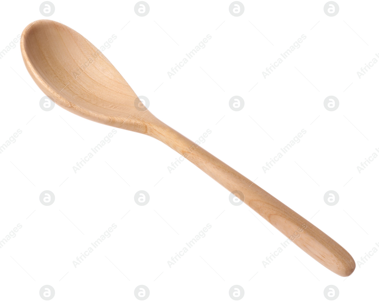 Photo of One empty wooden spoon isolated on white