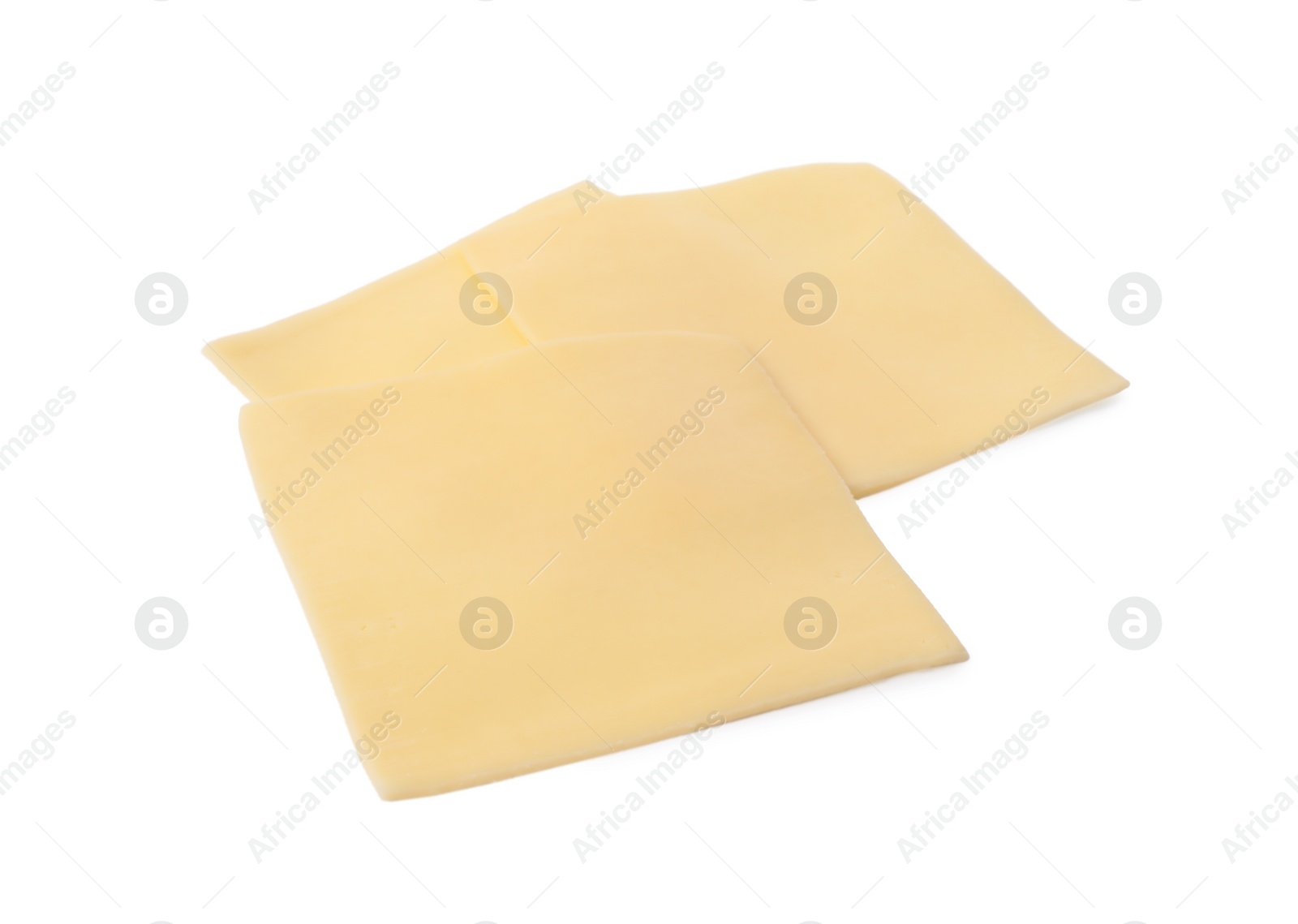 Photo of Slices of tasty fresh cheese isolated on white