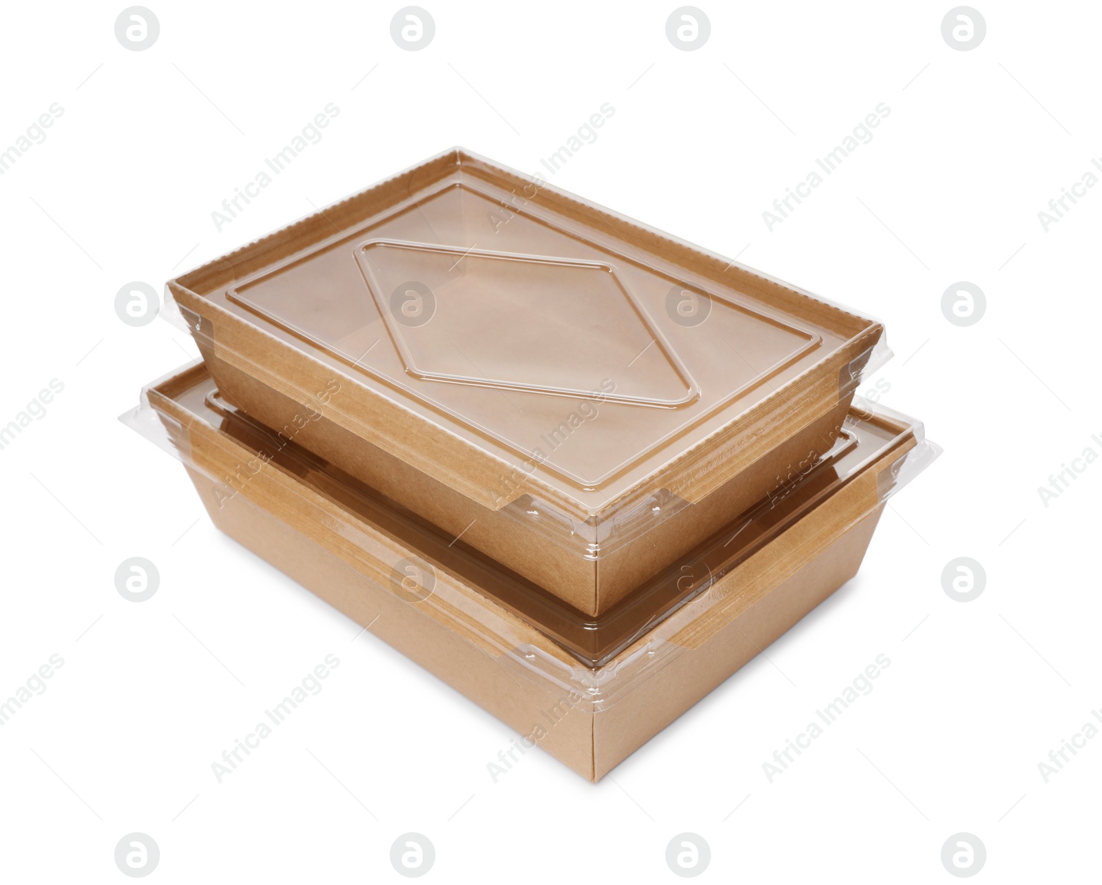 Photo of Empty paper containers for food on white background