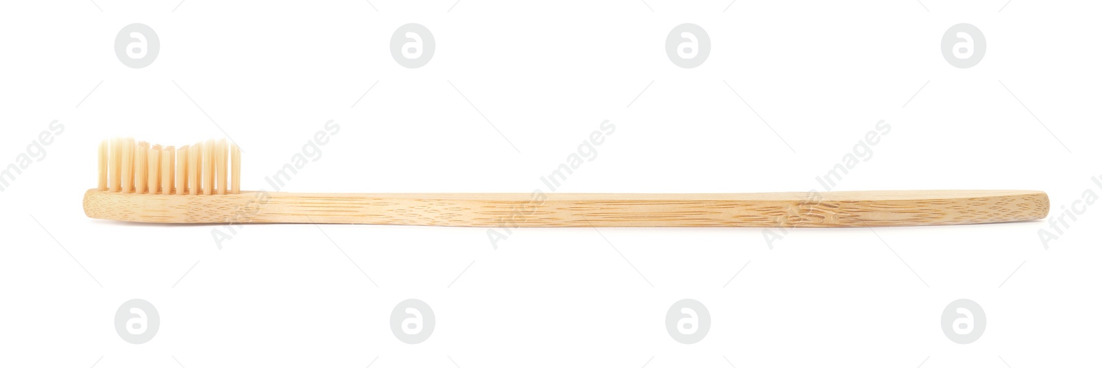 Photo of One bamboo toothbrush isolated on white. Eco friendly product