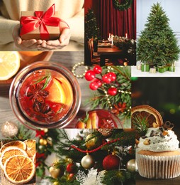 Image of Christmas themed collage. Collection of festive photos