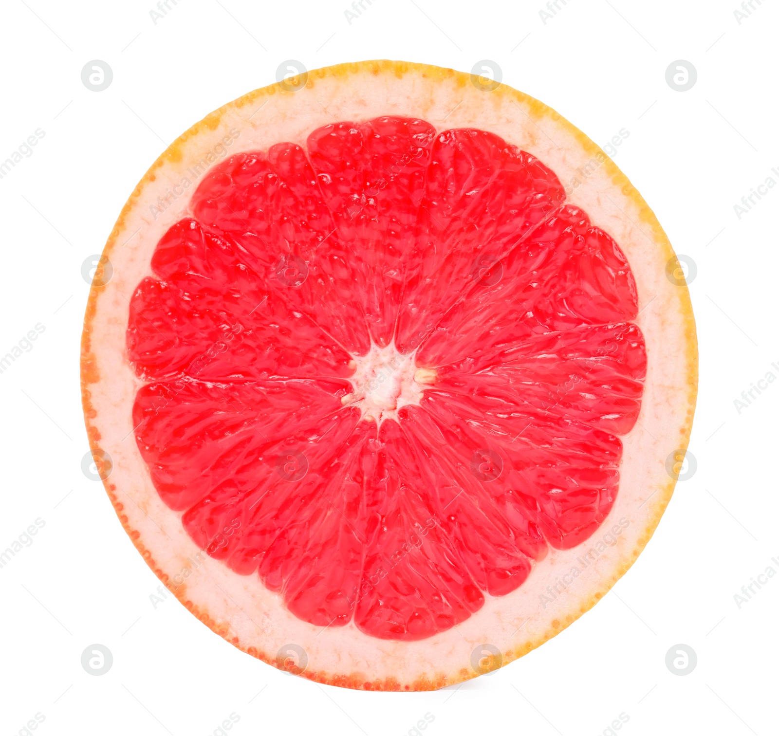 Photo of Halved ripe grapefruit isolated on white. Citrus fruit