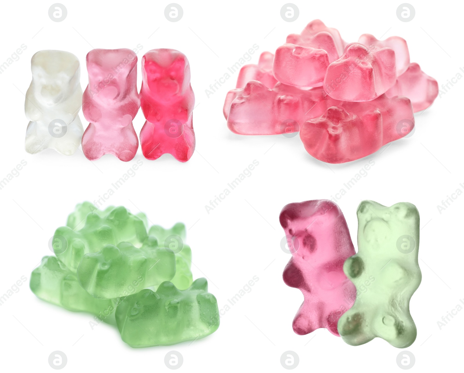 Image of Set with delicious jelly bears on white background