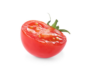 Photo of Half of tasty raw tomato isolated on white