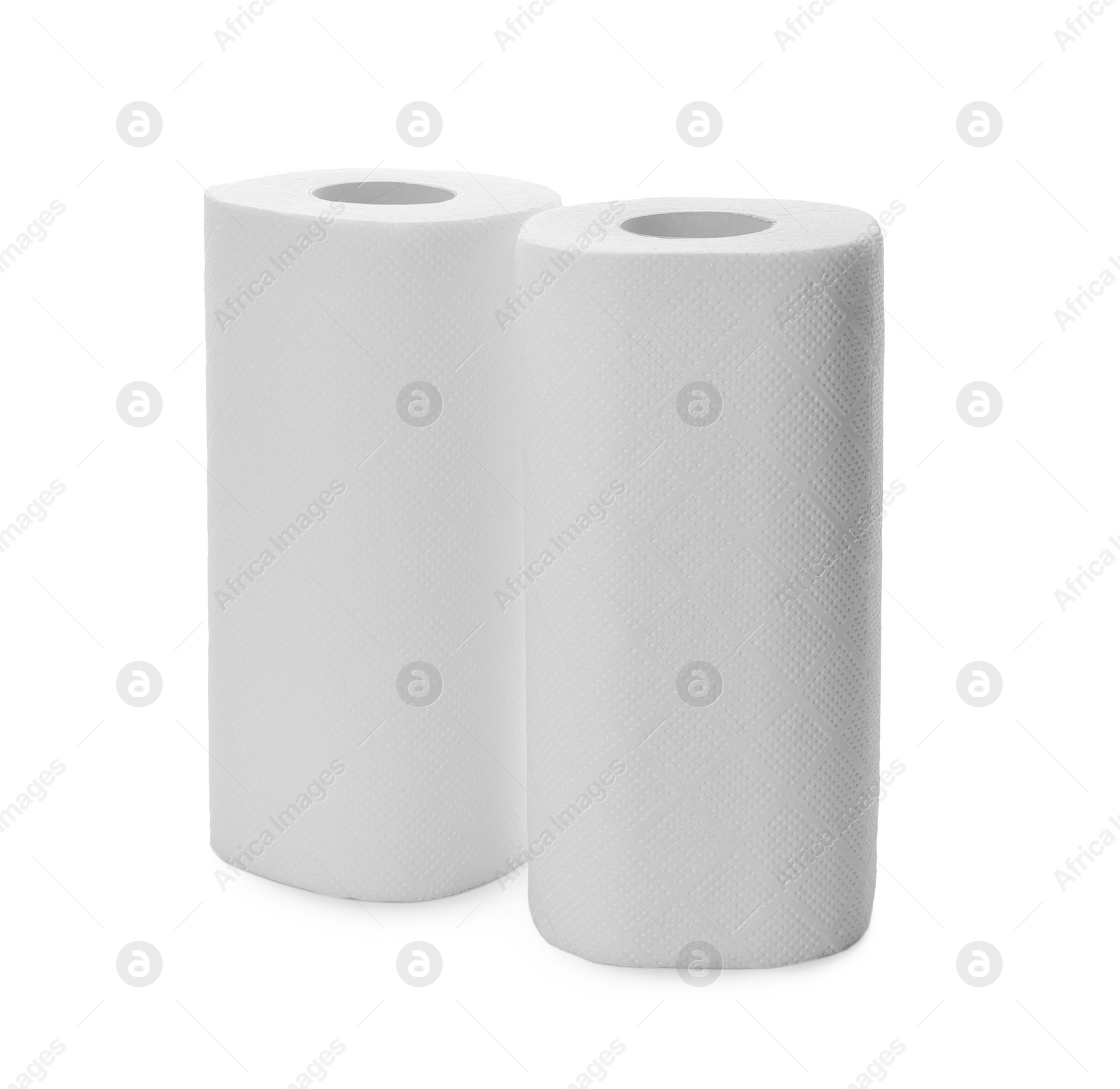 Photo of Rolls of paper tissues on white background