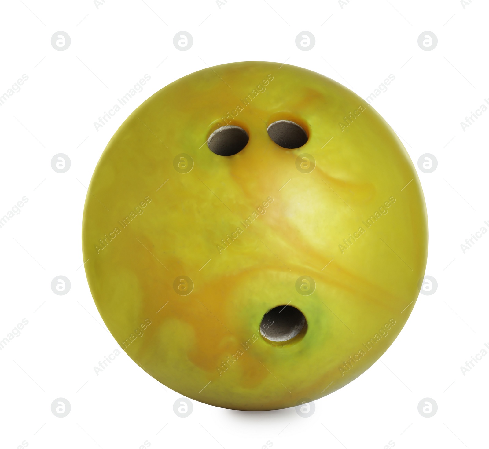 Photo of Modern yellow bowling ball isolated on white
